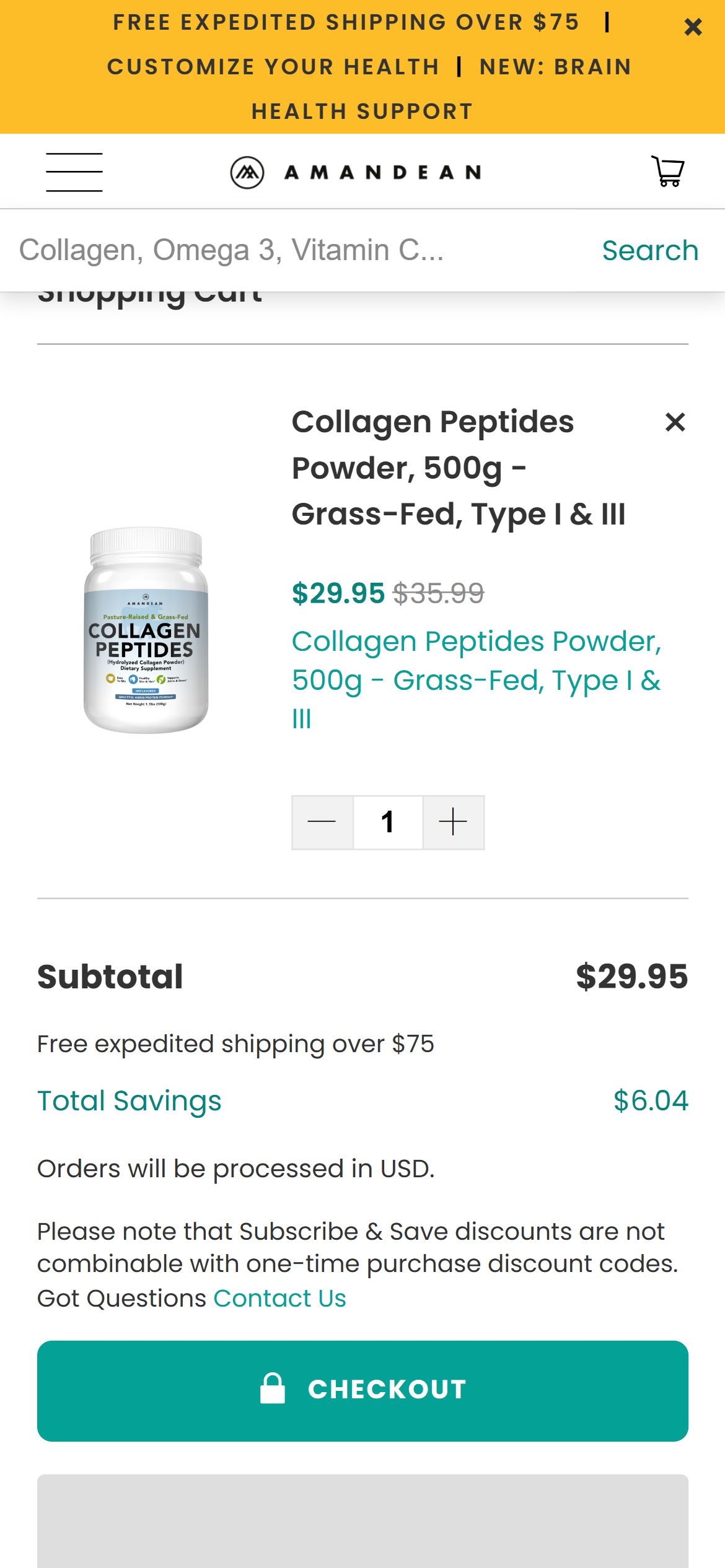 Amandean — Cart checkout with no trust badges